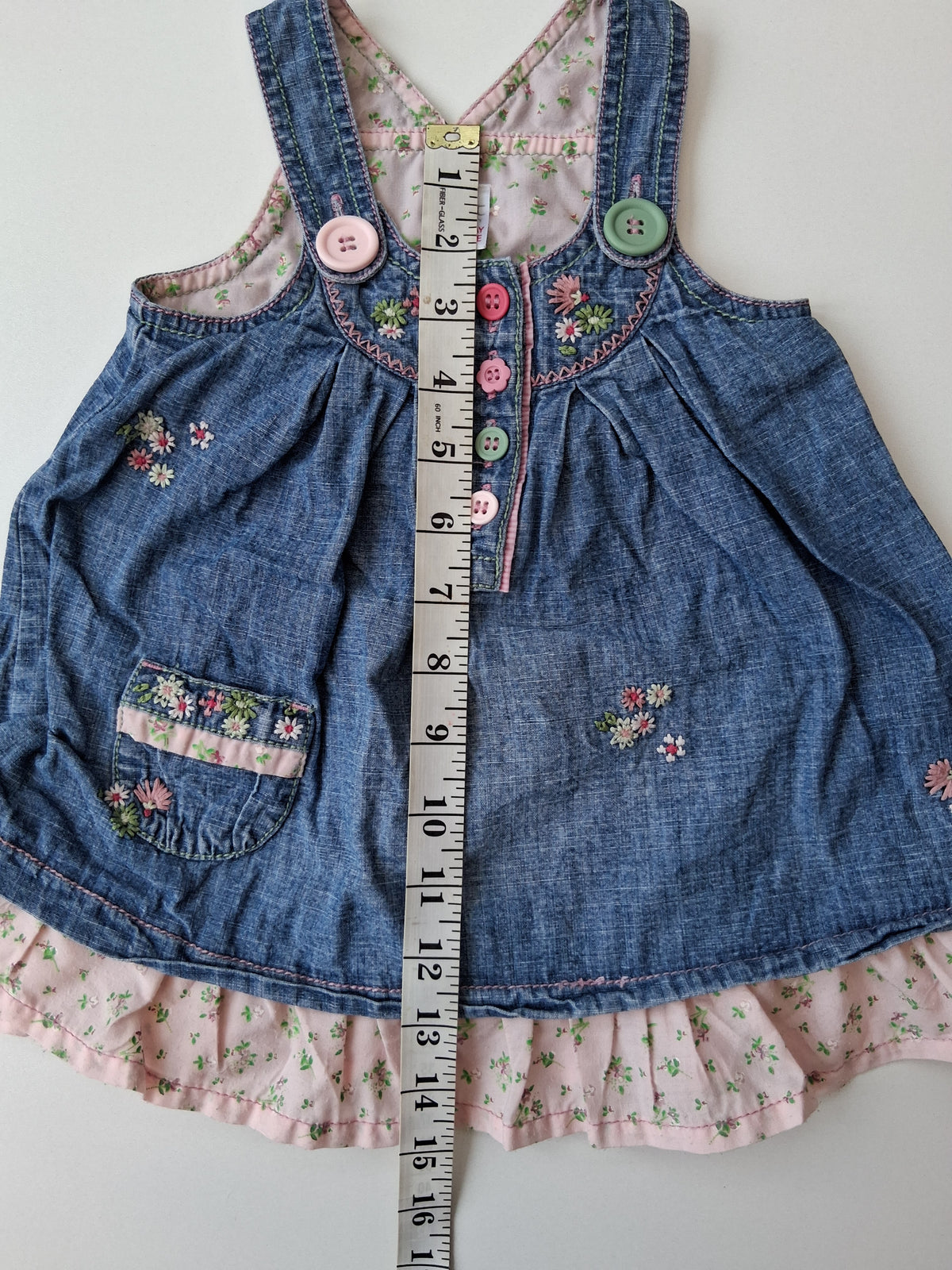 Next - Denim dress with floral embroidery - 6-9 Months