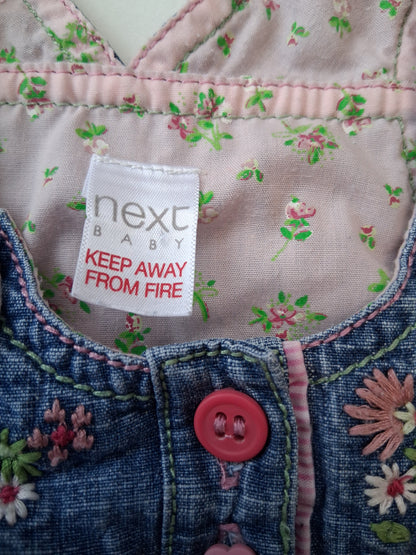 Next - Denim dress with floral embroidery - 6-9 Months