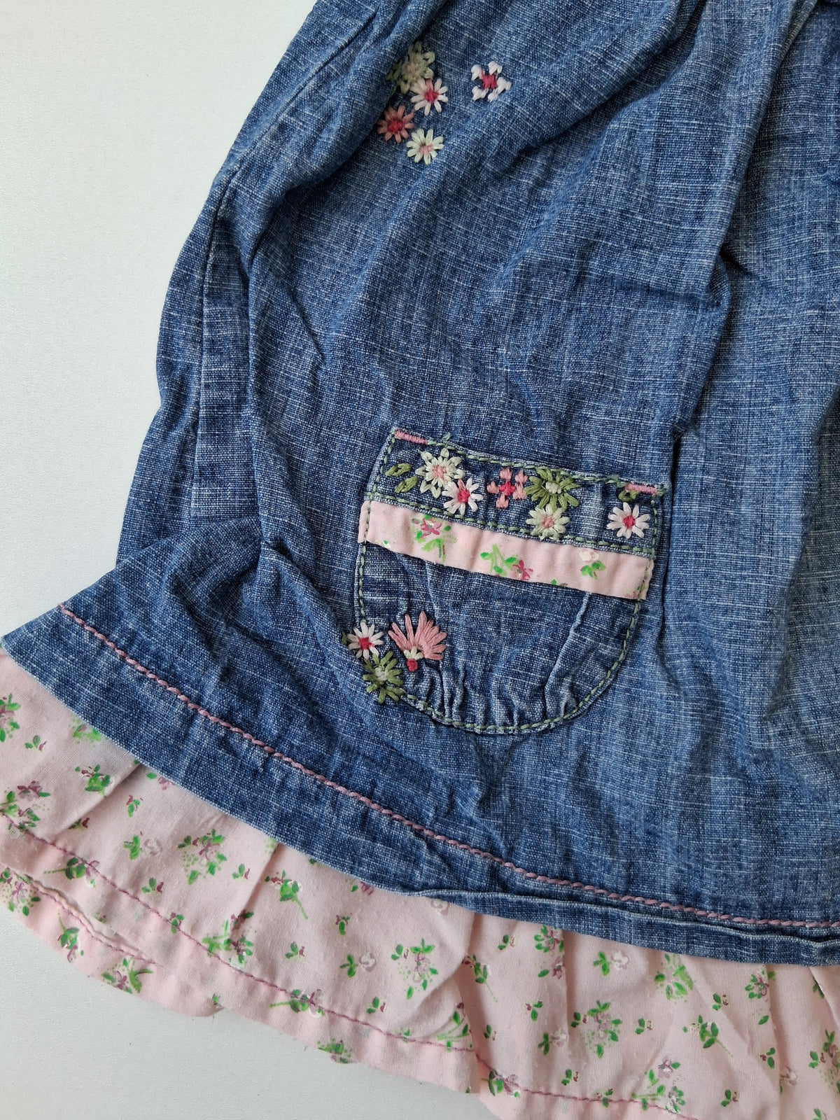 Next - Denim dress with floral embroidery - 6-9 Months