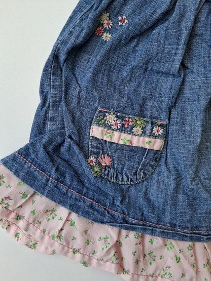 Next - Denim dress with floral embroidery - 6-9 Months