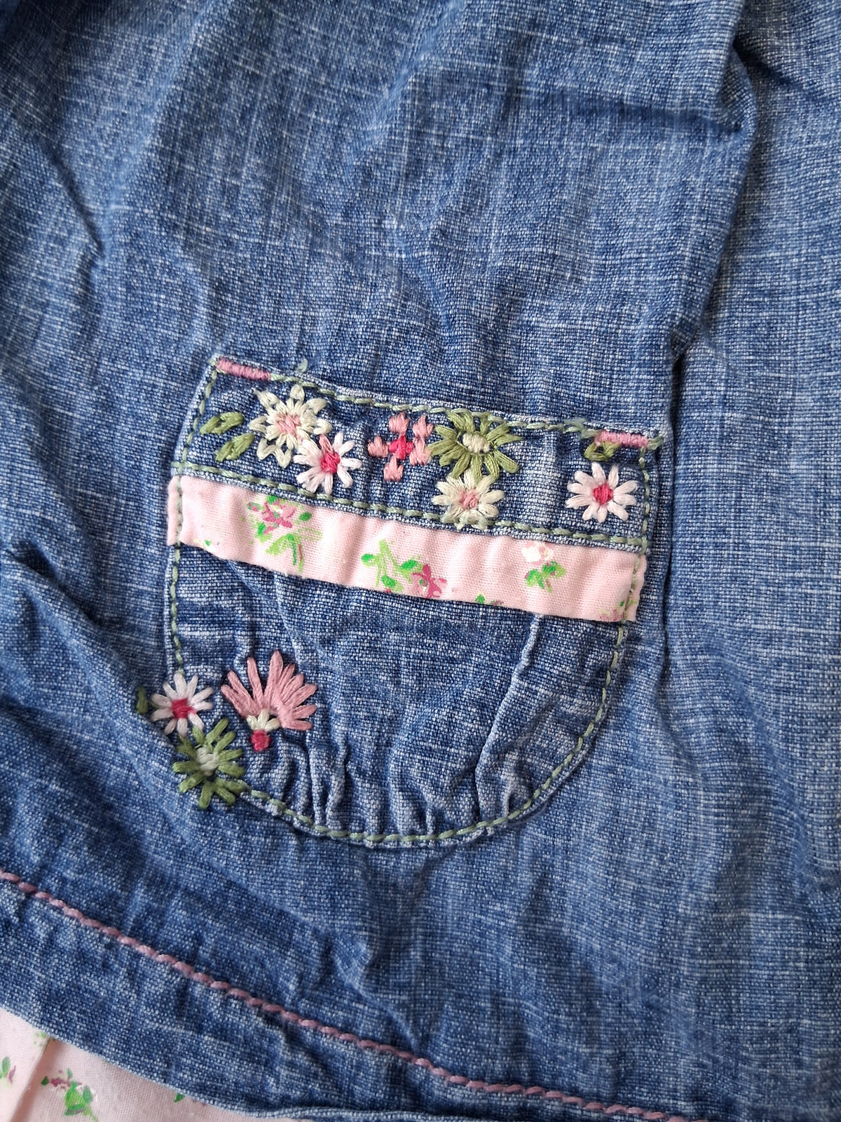 Next - Denim dress with floral embroidery - 6-9 Months