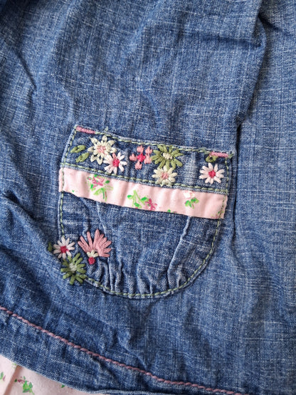 Next - Denim dress with floral embroidery - 6-9 Months