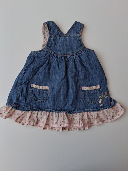 Next - Denim dress with floral embroidery - 6-9 Months