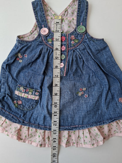 Next - Denim dress with floral embroidery - 6-9 Months