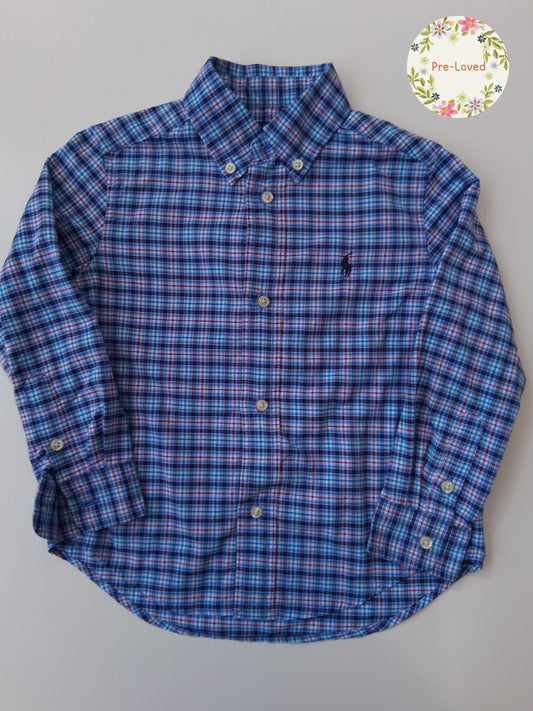 Ralph Lauren Shirt - Blue Checked Long Sleeved Shirt 3T (2-3 years old)