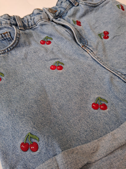 Denim Shorts with cherry embroidery