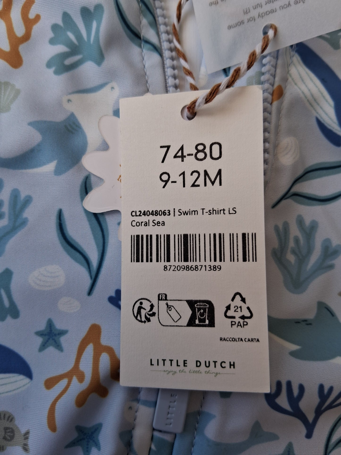 Little Dutch Swim T-shirt - Whale & Coral design - 9-12 Months