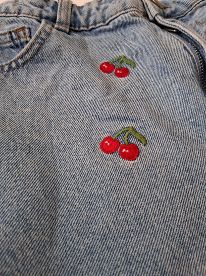 Denim Shorts with cherry embroidery