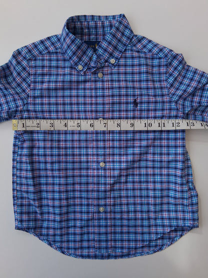 Ralph Lauren Shirt - Blue Checked Long Sleeved Shirt 3T (2-3 years old)