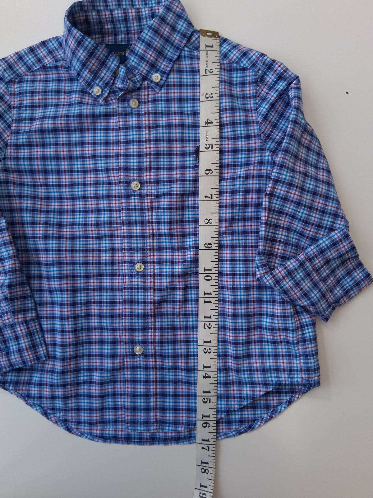 Ralph Lauren Shirt - Blue Checked Long Sleeved Shirt 3T (2-3 years old)